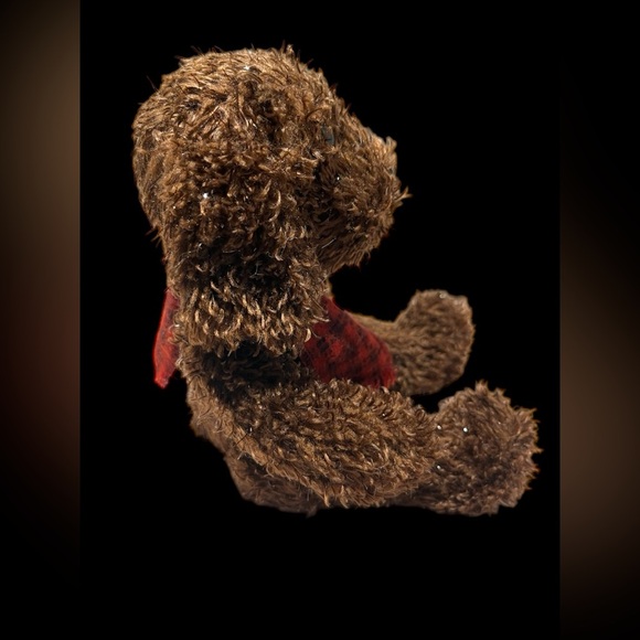 Russ Berrie Brown Dog Plush Toy 6” Sparkle Fur Red Plaid Scarf Bean Bag Soft Toy - Picture 3 of 6